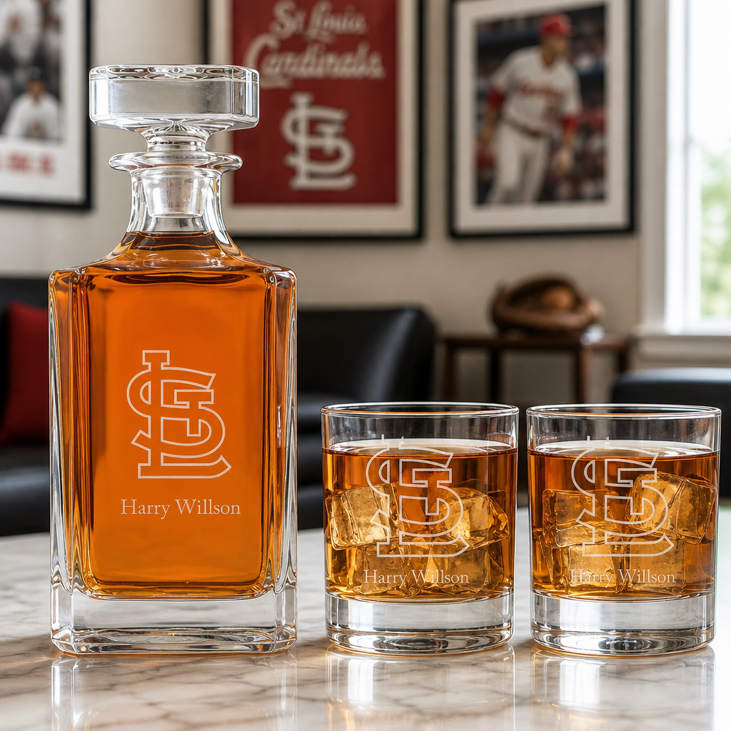 Engraved St Louis Cardinals - Personalized Classic Decanter Set with Old Fashioned Whiskey Glasses