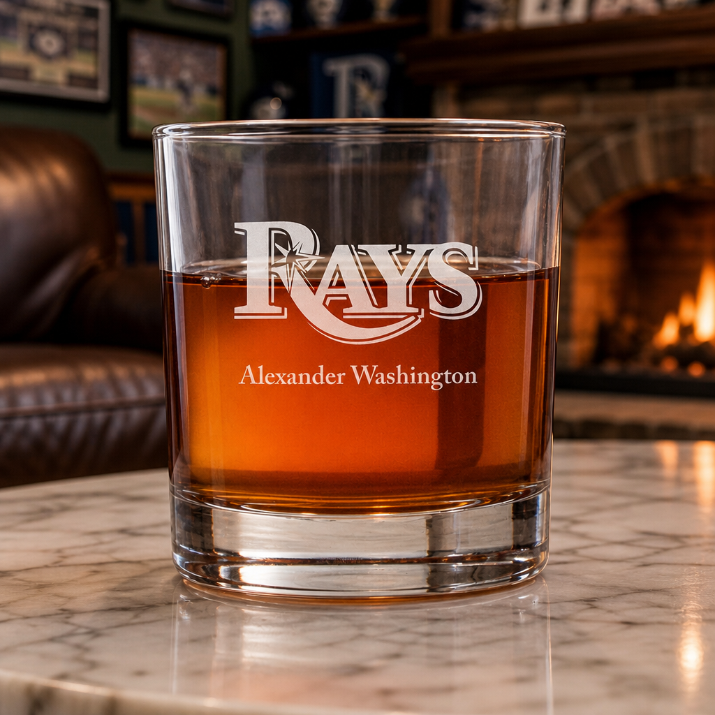 Engraved Tampa Bay Rays Rocks Glass - Major League Baseball- Personalized Whiskey Glasses - Man Cave Gift Ideas - Gifts For Him - Baseball Fanatic - 2pcs