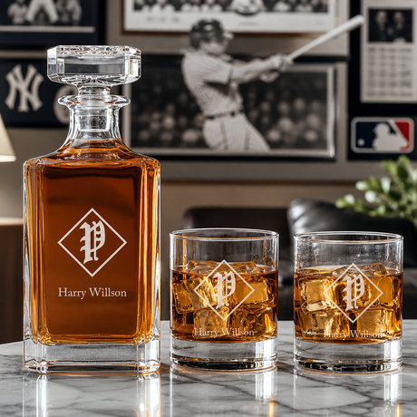 Engraved Vintage P Philadelphia Phillies  - Personalized Classic Decanter Set with Old Fashioned Whiskey Glasses