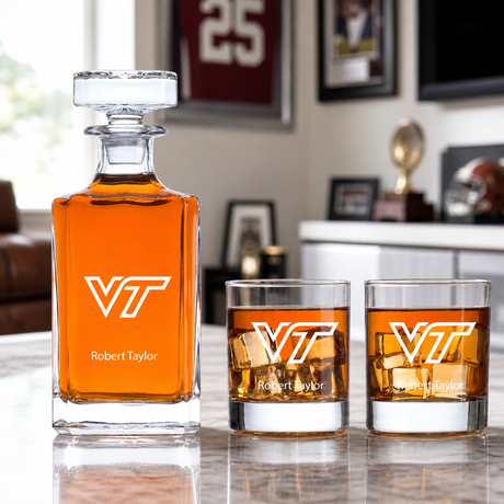 Engraved Virginia Tech - Personalized Classic Decanter Set with Old Fashioned Whiskey Glasses image
