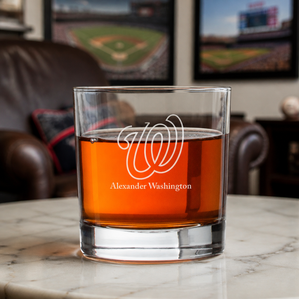 Engraved Washington Nationals Cap Rocks Glass - Major League Baseball- Personalized Whiskey Glasses - Man Cave Gift Ideas - Gifts For Him - Baseball Fanatic - 2pcs