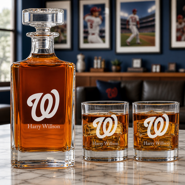 Engraved Washington - Personalized Classic Decanter Set with Old Fashioned Whiskey Glasses