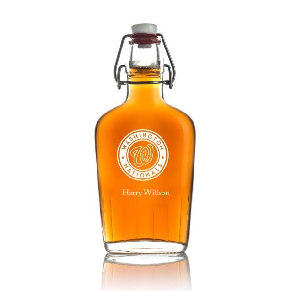 Engraved Washington Nationals - Personalized Bormioli Rocco Glass Swing Top Pocket Flask