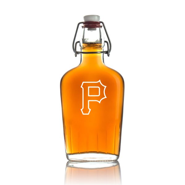 Engraved Pittsburgh Pirates Vintage P - Personalized Bormioli Rocco Glass Swing Top Pocket Flask