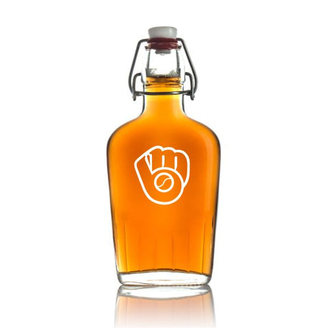Engraved Milwaukee Brewers Logo - Personalized Bormioli Rocco Glass Swing Top Pocket Flask