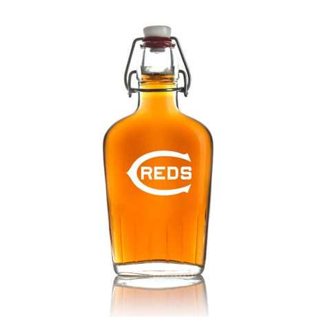 Engraved Cincinnati Reds - Personalized Bormioli Rocco Glass Swing Top Pocket Flask