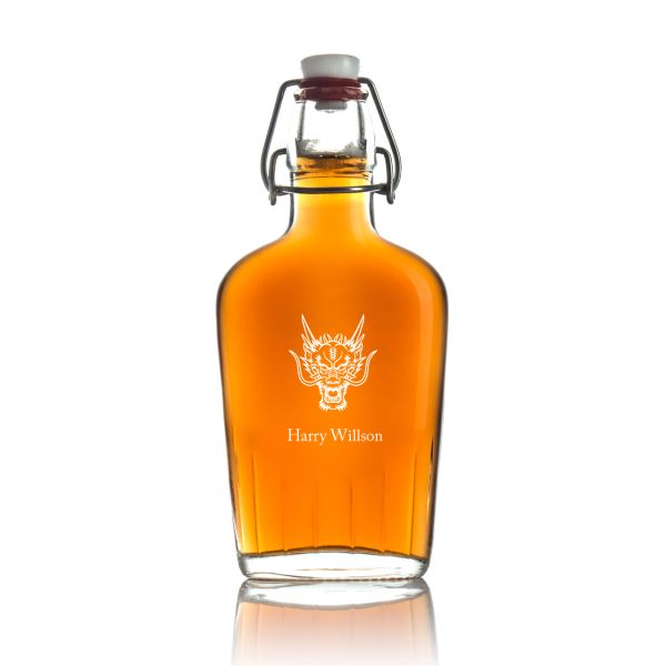 Engraved Dragon Head - Personalized Bormioli Rocco Glass Swing Top Pocket Flask