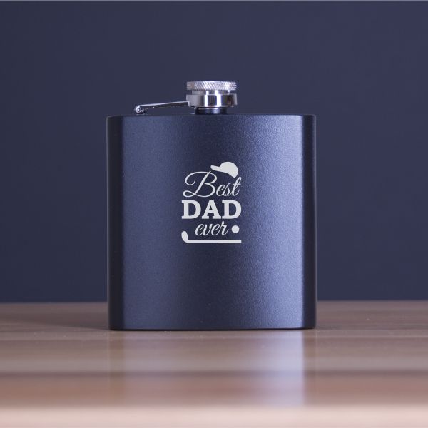 Custom Engraved Golf Best Dad Ever - Personalized 6oz Matte Black Powder Coated Stainless Steel Flask