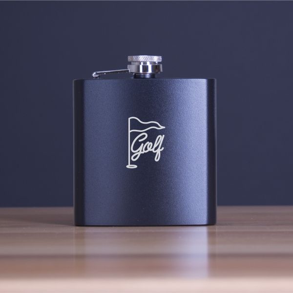 Custom Engraved Golf Flag - Personalized 6oz Matte Black Powder Coated Stainless Steel Flask