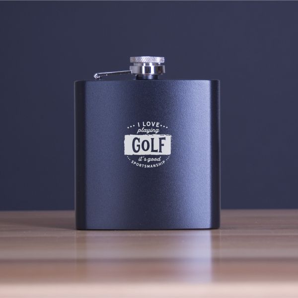 Custom Engraved I Love Playing Golf its Good Sportsmanship - Personalized 6oz Matte Black Powder Coated Stainless Steel Flask