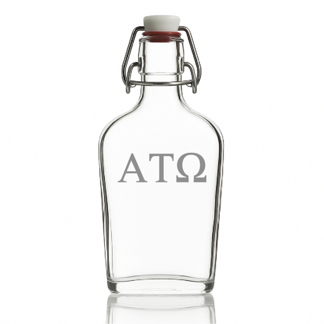 Custom Engraved Alpha Tau Omega - Personalized Whiskey Glass Flask - Swing Top