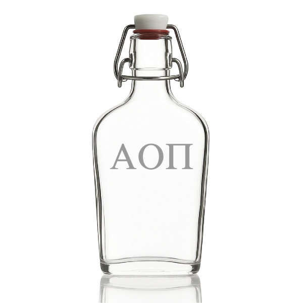 Custom Engraved Alpha Omicron Pi - Personalized Whiskey Glass Flask - Swing Top