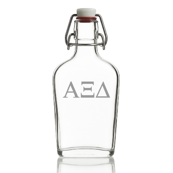 Custom Engraved Alpha Xi Delta - Personalized Whiskey Glass Flask - Swing Top