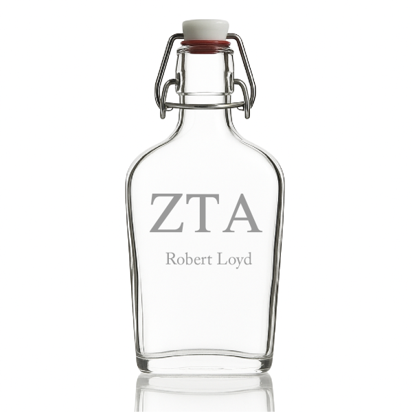Custom Engraved Zeta Tau Alpha - Personalized Whiskey Glass Flask - Swing Top