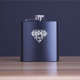 Engraved Super Hero Dad  - Personalized 6oz Matte Black Powder Coated Stainless Steel FSK602