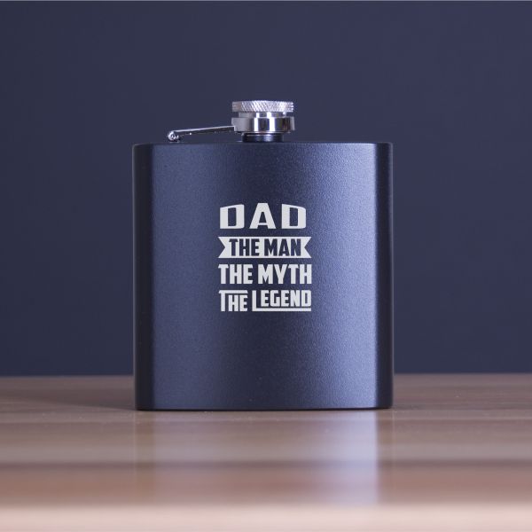 Engraved Dad The Man The Myth The Legend - Personalized 6oz Matte Black Powder Coated Stainless Steel