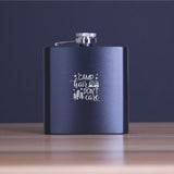 Engraved Camp Hair Do Not Care - Personalized 6oz Matte Black Powder Coated Stainless Steel FSK602