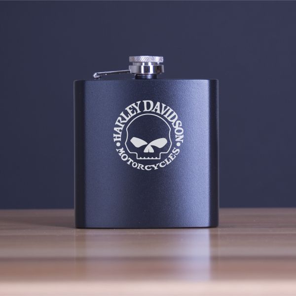 Custom Engraved Harley Davidson Motorcycles - Personalized 6oz Matte Black Powder Coated Stainless Steel FSK602