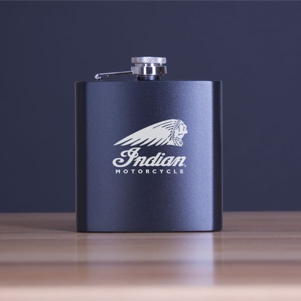 Custom Engraved Indian Motorcycle Logo - Personalized 6oz Matte Black Powder Coated Stainless Steel FSK602
