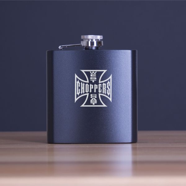 Custom Engraved West Coast Choppers - Personalized 6oz Matte Black Powder Coated Stainless Steel FSK602