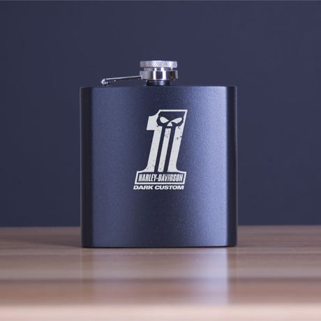 Custom Engraved Harley Davidson Dark Custom - Personalized 6oz Matte Black Powder Coated Stainless Steel FSK602