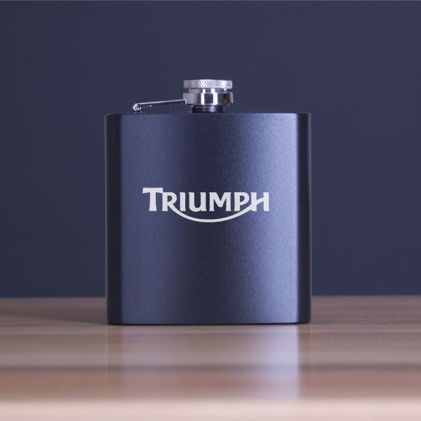 Custom Engraved Triumph Logo - Personalized 6oz Matte Black Powder Coated Stainless Steel FSK602
