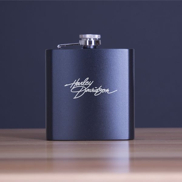 Custom Engraved Harley Davidson - Personalized 6oz Matte Black Powder Coated Stainless Steel FSK602