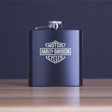 Custom Engraved Motor Harley Davidson Cycles Logo- Personalized 6oz Matte Black Powder Coated Stainless Steel FSK602