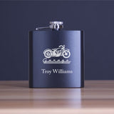 Custom Engraved Motorcyle Garage - Personalized 6oz Matte Black Powder Coated Stainless Steel FSK602