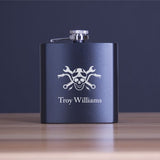 Custom Engraved Motorcycle Club Cross Bones - Personalized 6oz Matte Black Powder Coated Stainless Steel FSK602
