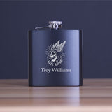 Custom Engraved Hell Rider Logo - Personalized 6oz Matte Black Powder Coated Stainless Steel FSK602