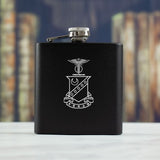 Personalized 6oz Matte Black Powder Coated Stainless Steel FSK602 Custom Engraved Kappa Sigma Coat of Arms
