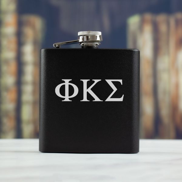 Personalized 6oz Matte Black Powder Coated Stainless Steel FSK602 Custom Engraved Phi Kappa Sigma