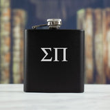 Personalized 6oz Matte Black Powder Coated Stainless Steel FSK602 Custom Engraved Sigma Pi