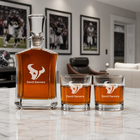 Houston Texans Decanter Gift Set - Football Fanatic Gift Ideas - Crown Classic Personalized Whiskey Decanter Set