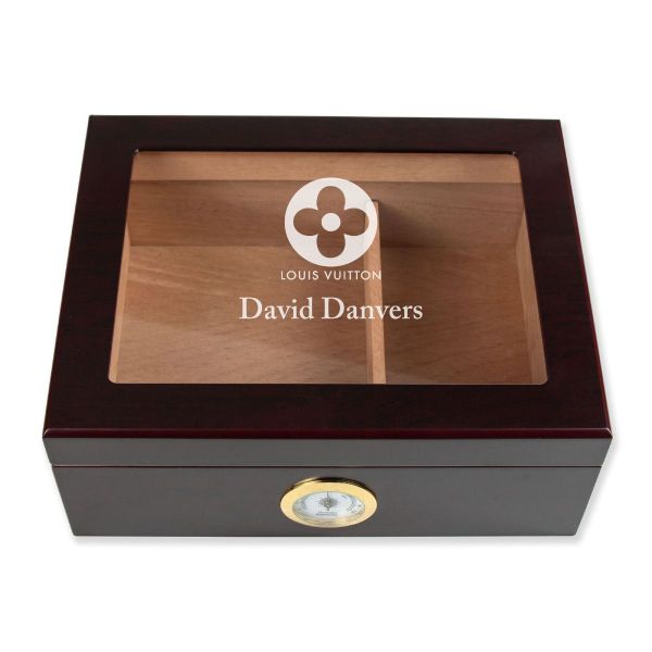 Personalized Cigar Humidor - Engraved Louis Vuitton Flower Logo Design