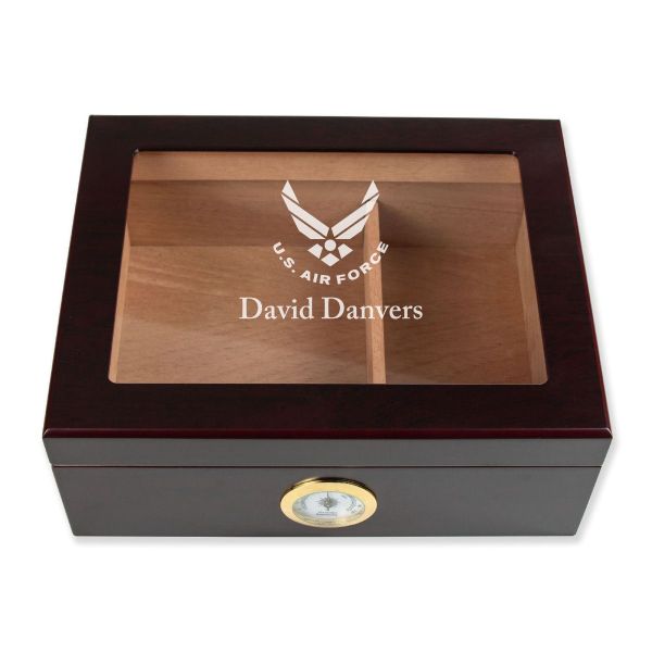 Personalized Cigar Humidor - Engraved Airforce Logo Design