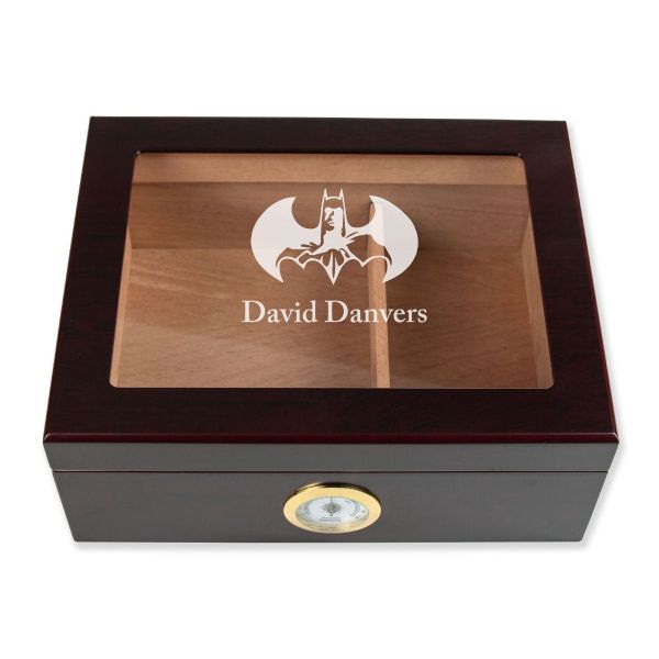 Personalized Cigar Humidor - Engraved Batman and Silhouette Logo Design - Man Cave Gift Ideas - Gifts For Him