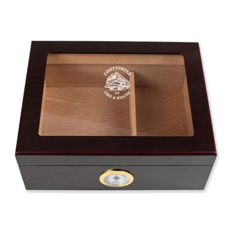 Personalized Cigar Humidor - Fire Fighter Logo Design - Man Cave Gift Ideas - Gifts For Him