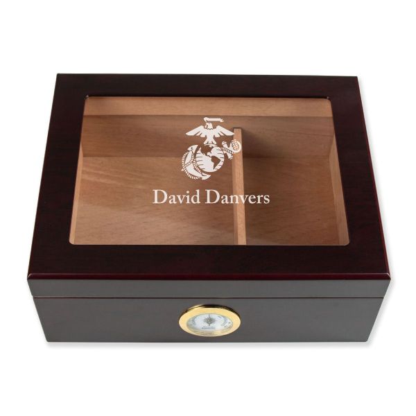 Personalized Cigar Humidor - MARINES Logo Design - Man Cave Gift Ideas - Gifts For Him