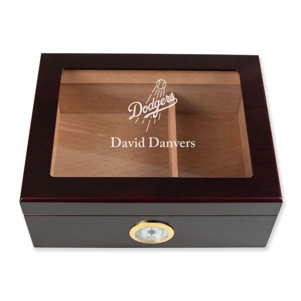 Personalized Cigar Humidor - Engraved Los Angeles Dodgers Baseball Team Logo Design