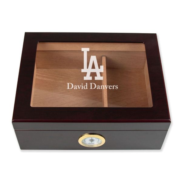 Personalized Cigar Humidor - Engraved Los Angeles Dodgers Baseball Team Logo Design