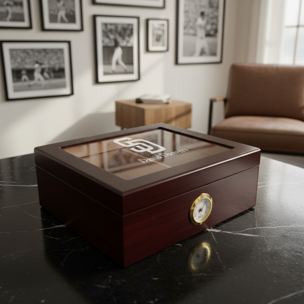 Personalized Cigar Humidor - Engraved San Diego Padres Baseball Team Logo Design