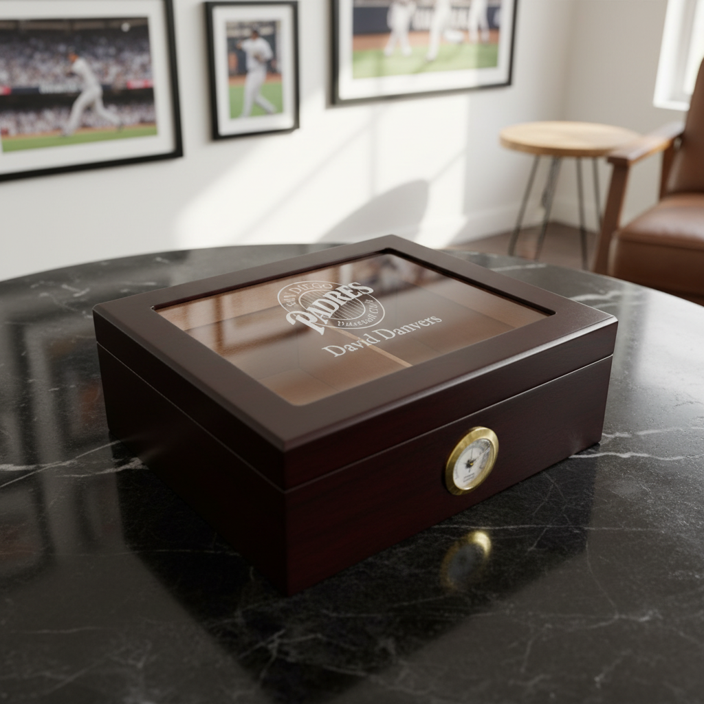 Personalized Cigar Humidor - Engraved San Diego Padres Baseball Team Logo Design