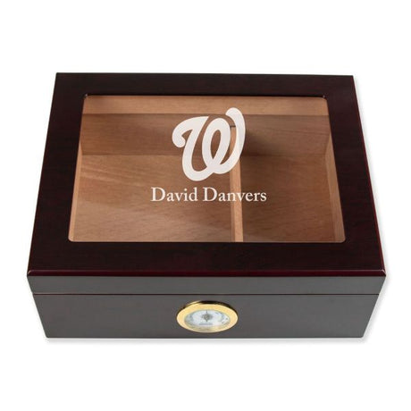 Personalized Cigar Humidor - Engraved Washington Nationals Baseball Team Logo Design