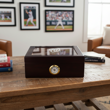 Personalized Cigar Humidor - Engraved Washington Nationals Baseball Team Logo Design