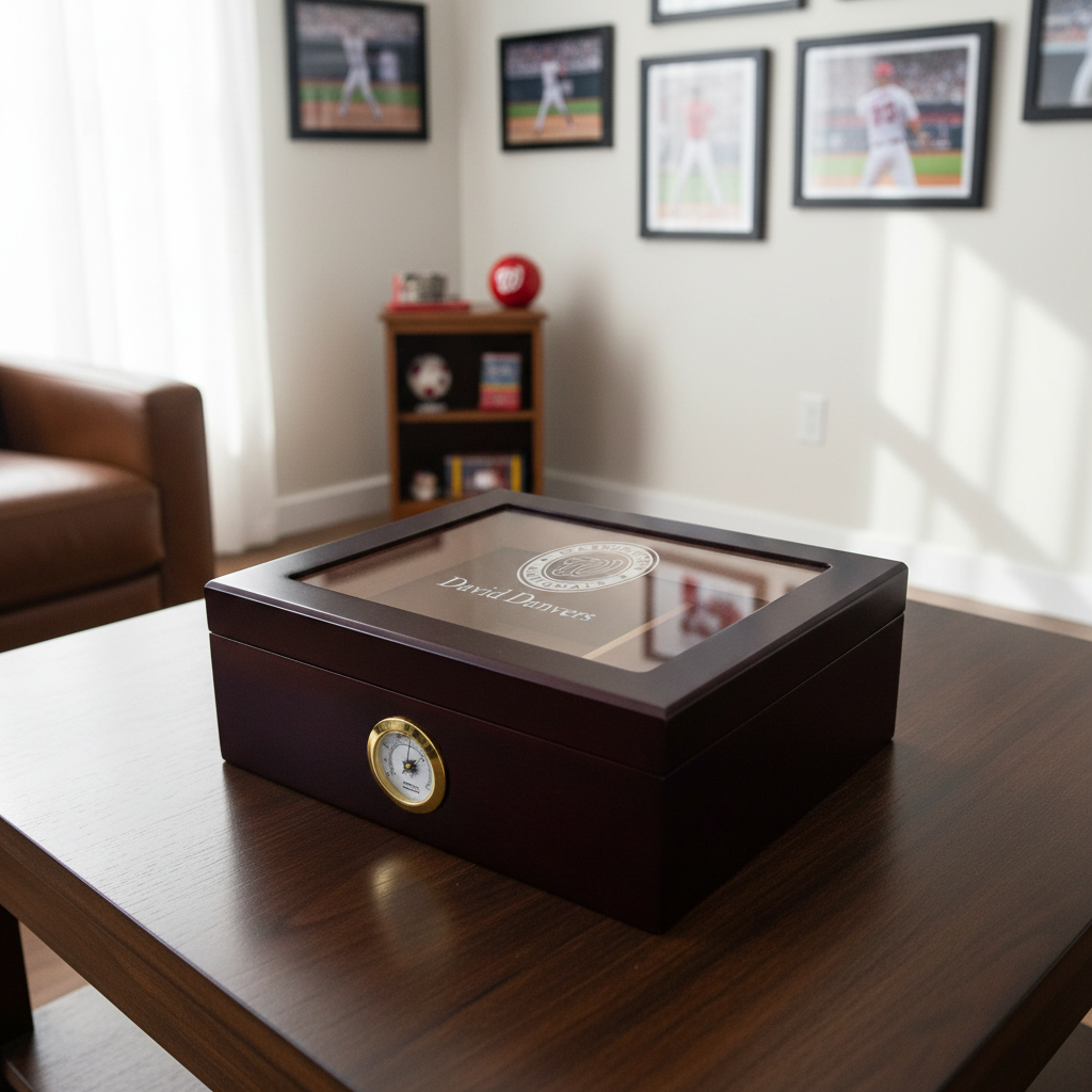 Personalized Cigar Humidor - Engraved Washington Nationals Baseball Team Logo Design