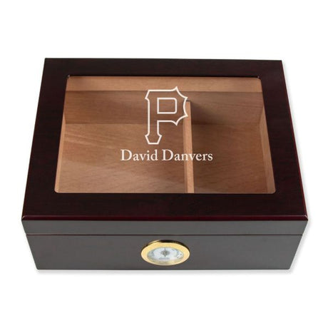 Personalized Cigar Humidor - Engraved Pirates Vintage P Baseball Team Logo Design