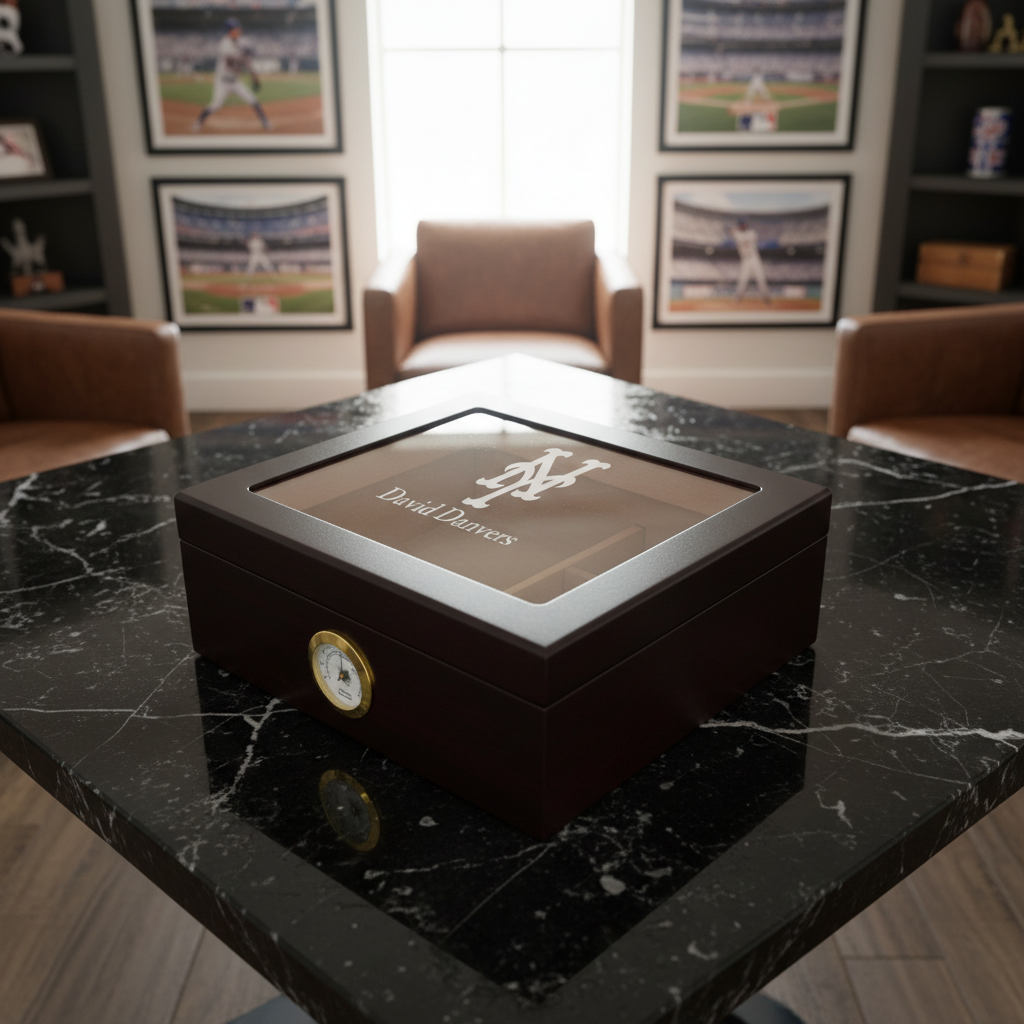 Personalized Cigar Humidor - Engraved NY Mets Baseball Team Logo Design