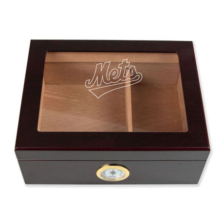 Personalized Cigar Humidor - Engraved NY Mets Baseball Team Logo Design